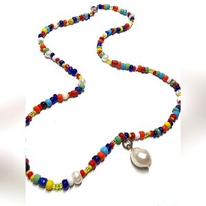 Y2K Multicolor Glass Bead+Pearl Necklace
